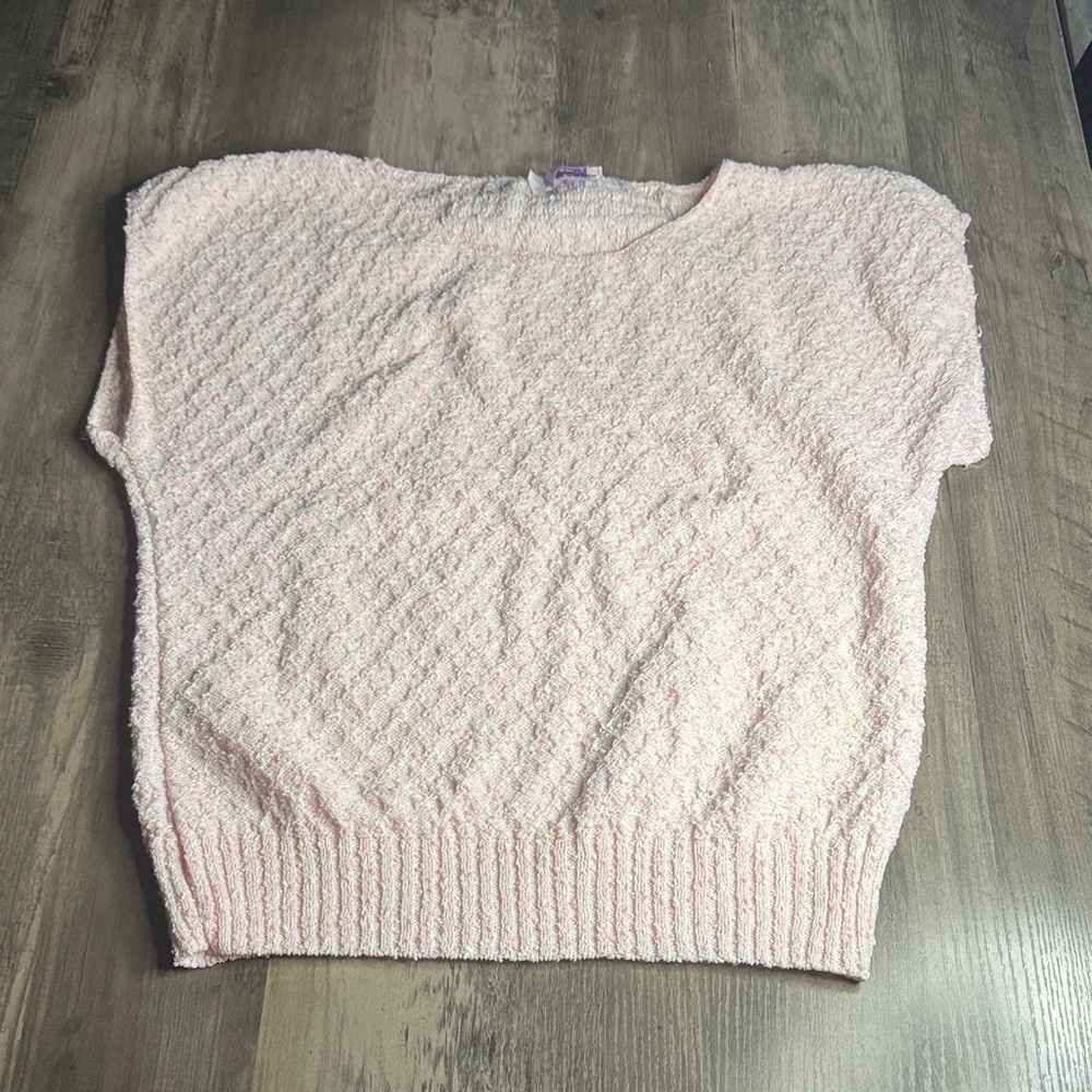 Cottagecore Vintage Sleeveless Pink and White Textured Knit Top